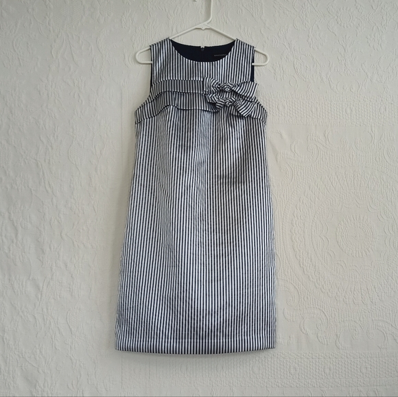 Banana Republic Navy Blue and White Pin Striped Satin Mini Dress With Bow Detail - Picture 12 of 12